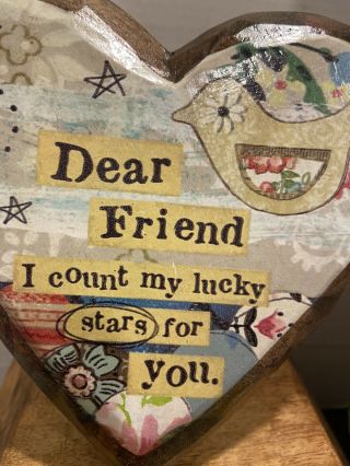Demdaco Carved Wood Heart “dear Friend " By Kelly Rae Roberts With Stand