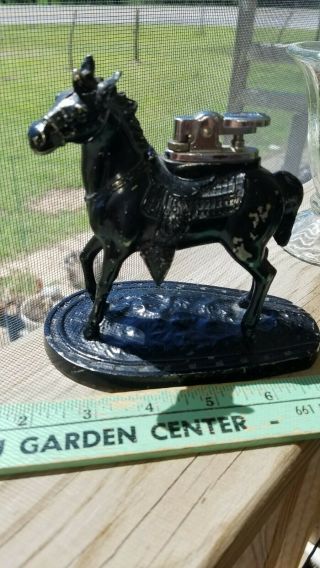 Vintage Metal Cigarette Lighter Horse With Western Saddle Table Lighter