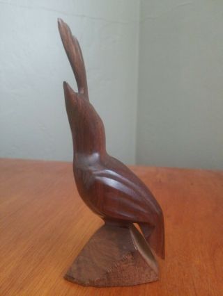 Vintage Mid Century Modern Teak Wood Bird Quail Hand Carved Sculpture