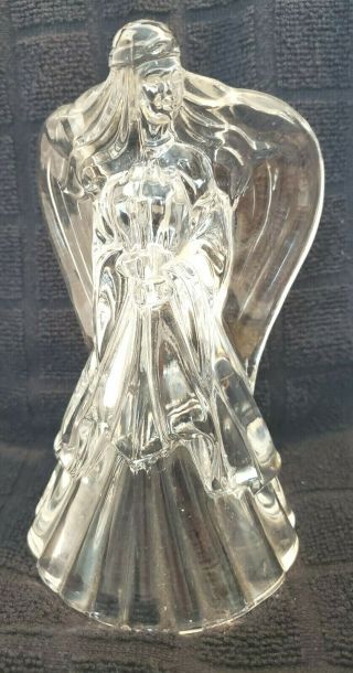 Vintage Clear Thick Glass Lead Crystal Praying Angel Taper Candle Holder