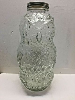 Vintage Antique Advertising Country Store The Wise Old Owl Glass Peanut Jar