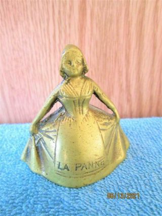 Vintage La Panne Belgium Lady Cast Bronze Brass 2 1/2 Tall Bell