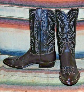 Mens Vintage Rare Textan Handmade Brown Leather Cowboy Boots 11 D Cond