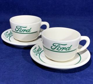 2 Vintage Ford Motor Company Cafeteria Coffee Cups & Saucers Syracuse China