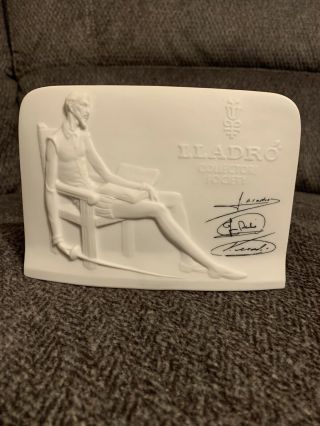 1985 Porcelain Lladro Collectors Society,  Don Quixote Signed Plaque Shell Back