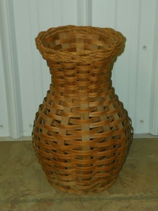 Vintage Arts & Crafts Wicker Woven Wood Umbrella Cane Stand Holder Basket 16.  5 "