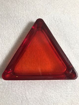 Vintage Red Glass Ash Tray Heavy Triangle 6x6x6