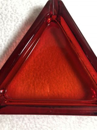 Vintage RED GLASS Ash Tray HEAVY Triangle 6x6x6 2