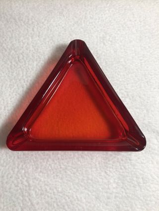 Vintage RED GLASS Ash Tray HEAVY Triangle 6x6x6 3