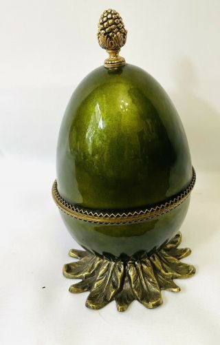 Evans Lighter Faberge Egg Green Enamel Vintage 4 1/2 ".  3303/13