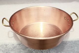 Vintage French Copper Jam Pan Hammered With Bronze Handles 14.  8inch 3.  7lbs