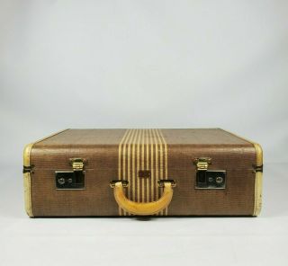 Vintage Tweed Striped 21 " Suitcase 1940s Old Luggage Antique Decor