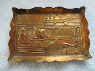Antique Brass Calling Card Tray Pigs Head On Tray On Table