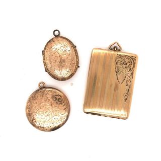 Set Of 3 Antique Gold Filled Chased Lockets – S&s 2 Hallmarked Gorgeous 58
