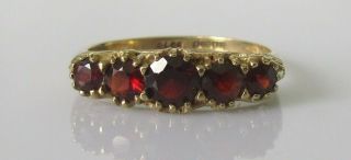 Gold Garnet Ring - Vintage 9ct Yellow Gold Garnet 5 Stone Ring Size Q