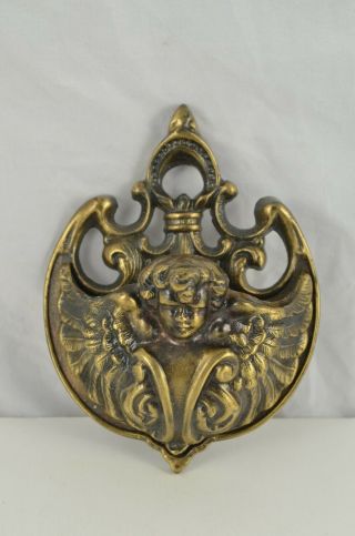 Vintage Cherub Angel Wall Brass 7638 Pocket Metal Holy Water Font Stoup Holder R