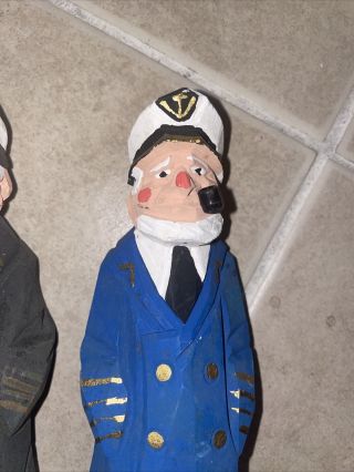 3 Hand Carved & Painted Wood SEA CAPTAIN w/ Pipe & Hat 7 In Figurine Decor 3