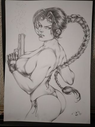Lara Croft " Tomb Raider " By Dacilio Costa 11x17 Pinup Comic Art Benes