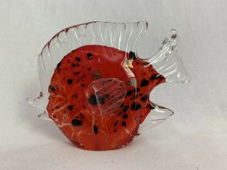 Art Glass Hand Blown Angel Fish Paper Weight Red Black 5 1/2” X 7” 76097 - 2