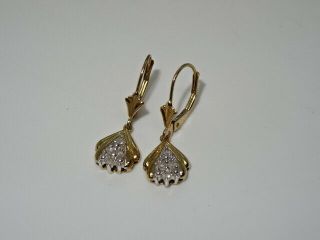 Vintage 9ct Yellow Gold & Diamond Art Deco Style Drop Earrings 0 1.  9g