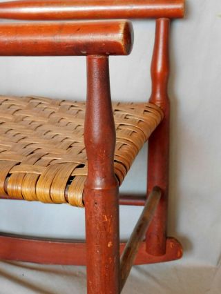 Antique child ' s rocking chair rocker red painted splint seat maple rush c.  1880 3