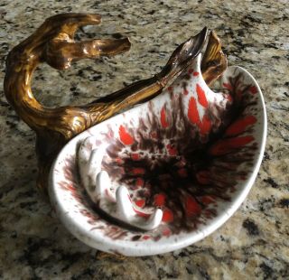 Vintage 1965 Mid Century Modern Ceramic Pottery Kidney Ashtray With Stand Mcm