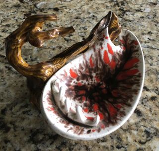 Vintage 1965 Mid Century Modern Ceramic Pottery Kidney Ashtray with stand MCM 2
