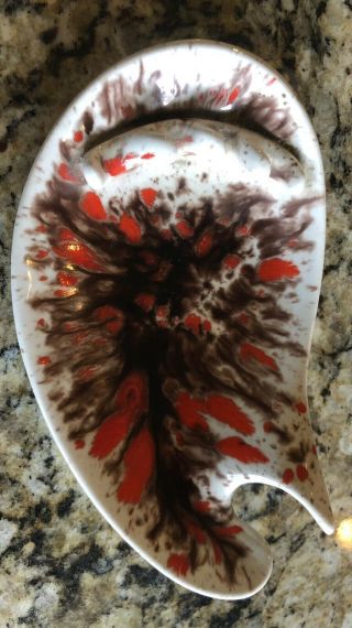 Vintage 1965 Mid Century Modern Ceramic Pottery Kidney Ashtray with stand MCM 3