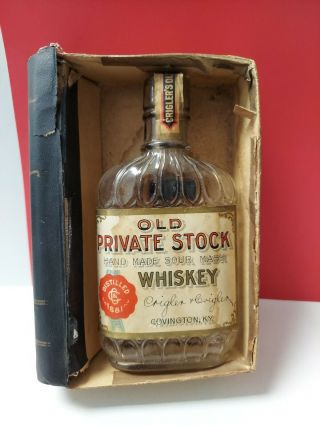 Rare Vintage Crigler Old Private Stock Glass Christmas Whiskey Bottle,  Box R