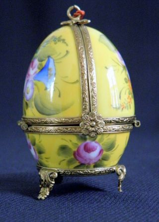 Vintage Limoges France Footed Egg Shaped Box Hand Painted (peint Main) Floral