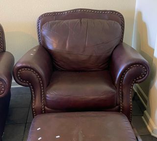Tm9336 Vintage Leather Plush Lounge Chair - 5/8/21 At Estate