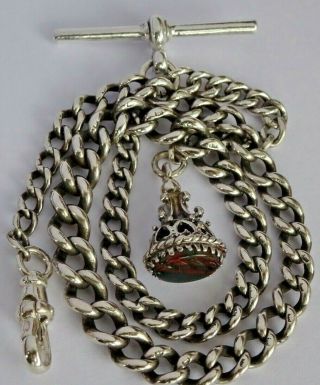 Fabulous Antique Solid Silver Pocket Watch Albert Chain And Bloodstone Fob Seal