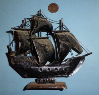 Santa Maria Vintage Metal Tin Model Ship 6 X 5 Inch Nautical - Columbus