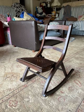 Vintage Child/doll Wood Folding Rocking Chair
