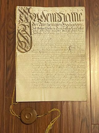 Rare Large 11 - Page Vellum German Legal Document W/ Lovely Seal,  Dated 1718
