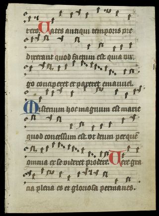 15th - 16th Century Antiphonal Page Manuscript On Vellum.  Double - Sided