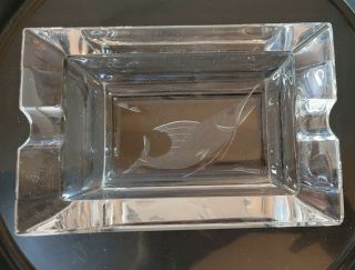 Vintage Heavy Clear Crystal Cigar Ashtray Etched Marlin Rectangular Deep 2 Rests
