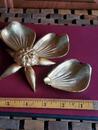 Vintage Flower Ashtray Removable Leaves Individual Gold Tone Hollywood Regency