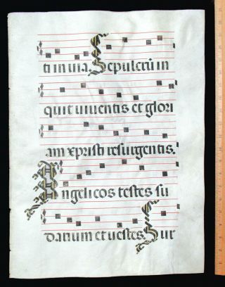 Medieval Manuscript Choirbook Leaf Spain C 1475,  Gradual,  Easter Sunday