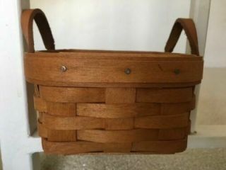 Longaberger 1993 Small Handwoven Basket With Leather Handles Liner No Protector
