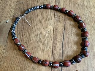 Antique Glass Venetian African Trade Beads Necklace Skunk Dotted Eye Flag Beads