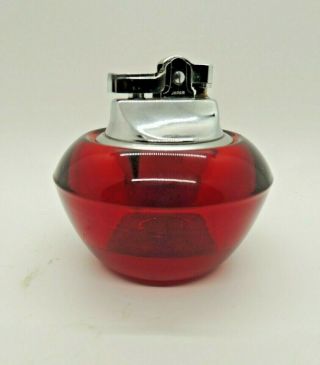 Vintage Ruby Red Glass Table Lighter Marked Japan Art Deco Viking Glass