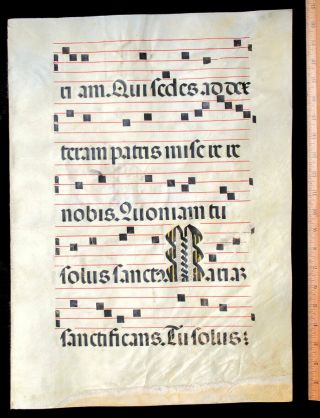 Medieval Manuscript Choirbook Leaf Spain C 1475,  Gradual,  Three Fancy Initials
