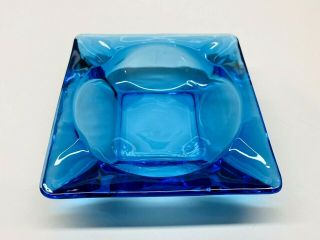 Vintage Blue Glass Square Ashtray 4.  5 "