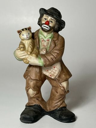 Emmett Kelly Jr,  Clown Holding A Kitten Cat - Ceramic Figurine By Flambro