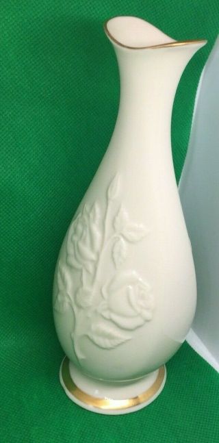 Lenox Bud Vase Rose Blossom Ivory Porcelain With Gold Trim 7 1/2 " Tall