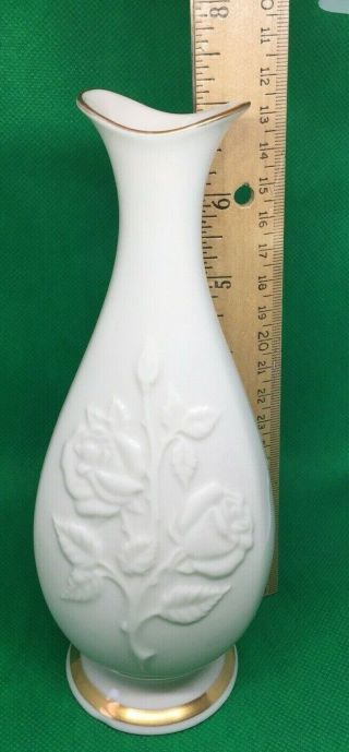 Lenox Bud Vase Rose Blossom Ivory Porcelain With Gold Trim 7 1/2 