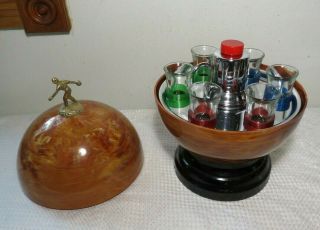 Vintage MID - CENTURY MODERN BOWLING Ball DECANTER SET Pump with 6 SHOTGLASSES 2
