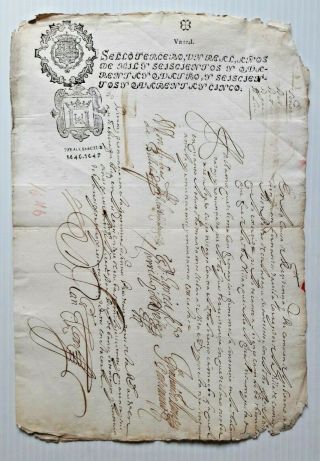 Peru Spain Court Acquittel Document Spanish Colonial 1647 Revenue Seal Fiscal