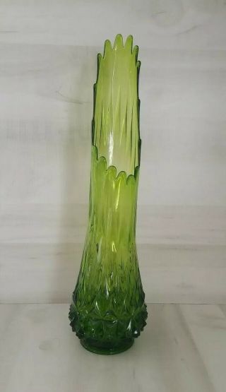 Vintage Mid Century Green Art Glass Le Smith Swung Vase 25 